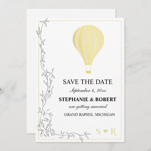 Whimsitic Rustic Golden Hot Air Ballon Save The Date (Vorne/Hinten)