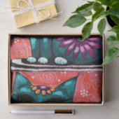 Whimsity Cat auf Rug Floral Aquamarin Decoupage Seidenpapier (Geschenk)