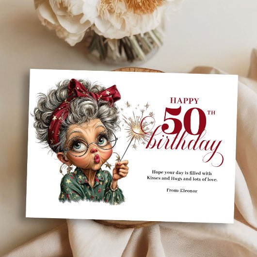 Whimsy 50 woman funny greeting card birthday joy einladung