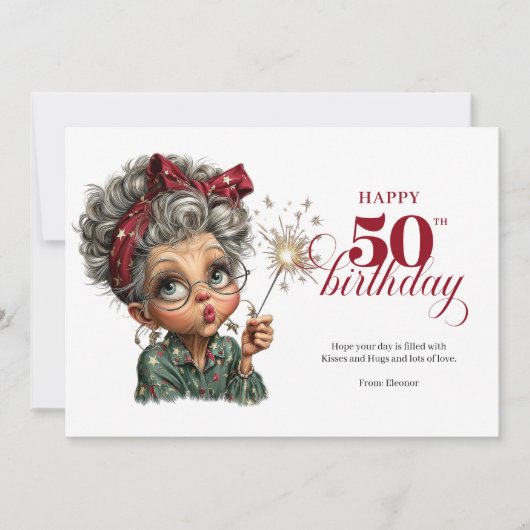 Whimsy 50 woman funny greeting card birthday joy einladung (Vorderseite)