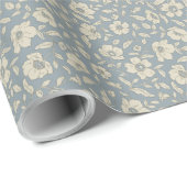 Whimsy Anemones Dusty Blue Wrapping Paper Geschenkpapier (Rolleneckpunkt)