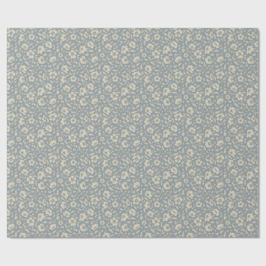 Whimsy Anemones Dusty Blue Wrapping Paper Geschenkpapier (Flach)