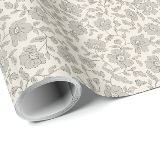 Whimsy Anemones Soft Gray Wrapping Paper Geschenkpapier (Rolleneckpunkt)