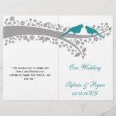 Whimsy aqua lovebirds gefaltet Hochzeitsprogramm (Vorderseite)