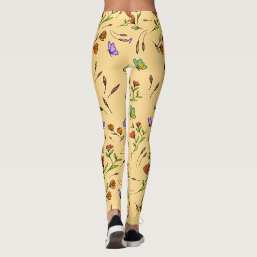 Whimsy Bloom Floral Butterfly Pattern Leggings (Rückseite)