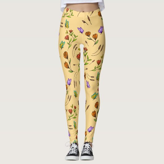 Whimsy Bloom Floral Butterfly Pattern Leggings (Vorderseite)