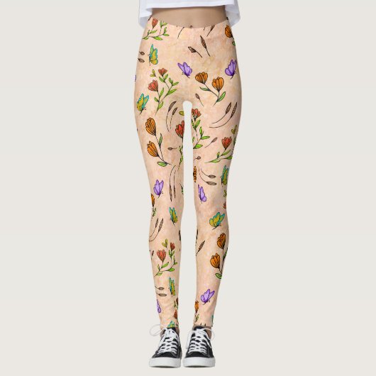Whimsy Bloom Floral Schmetterlingsmuster Leggings (Vorderseite)