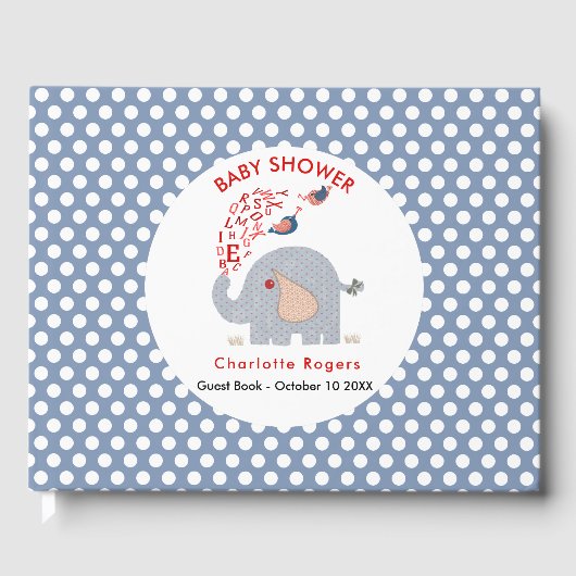 Whimsy Blue Kids Alphabet Elephant Baby Boy Dusche Gästebuch (Vorderseite)