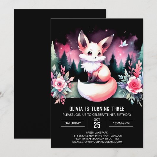 Whimsy Boho Fox Geburtstag digital Einladung (Vorne/Hinten)