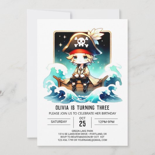Whimsy Boho Pirate Birthday Einladung (Vorderseite)