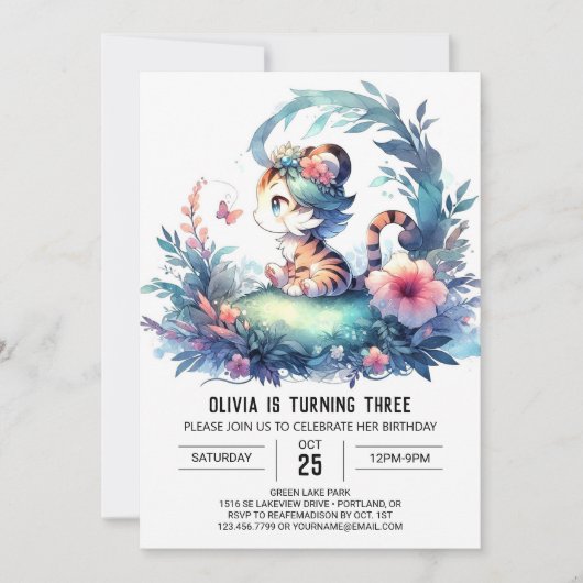 Whimsy Boho Tiger Birthday Einladung (Vorderseite)