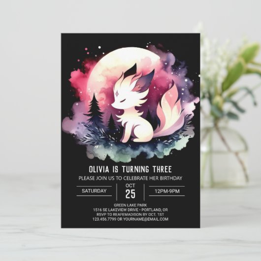 Whimsy Boho Wolf Birthday Einladung (Stehend Vorderseite)