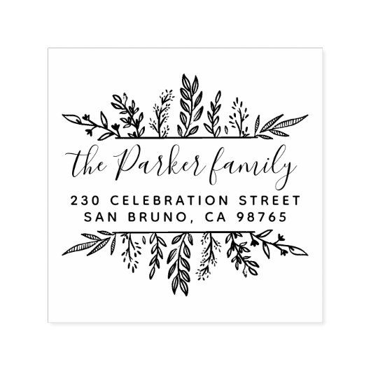 Whimsy Botanischer Familienname und Rücksendeadres Permastempel (Design)