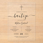 Whimsy Calligraphy Invitación De Bautizo Black Acryleinladungen (Vorderseite)