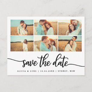 Whimsy Calligraphy Save the Date FotoCollage Ankündigungspostkarte