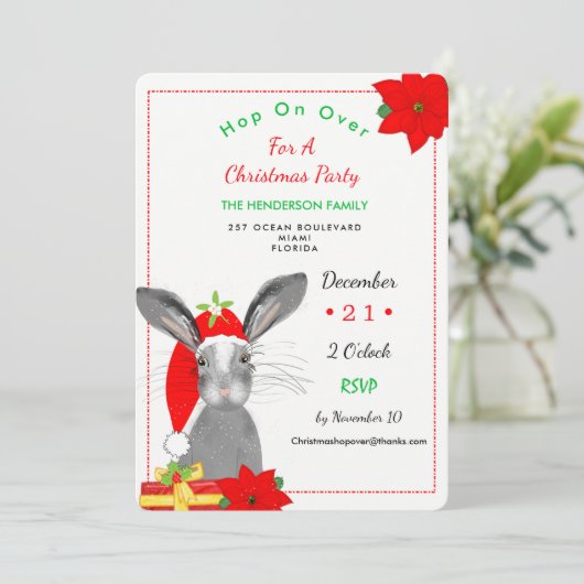 Whimsy Christmas Bunny Rabbit Einladung (Stehend Vorderseite)