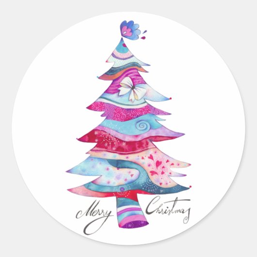 Whimsy Christmas Tree Runder Aufkleber (Vorderseite)