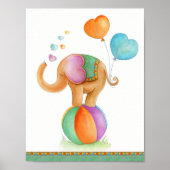 Whimsy Circus Elefant Braungrünes Kinderzimmer Pos Poster (Vorne)