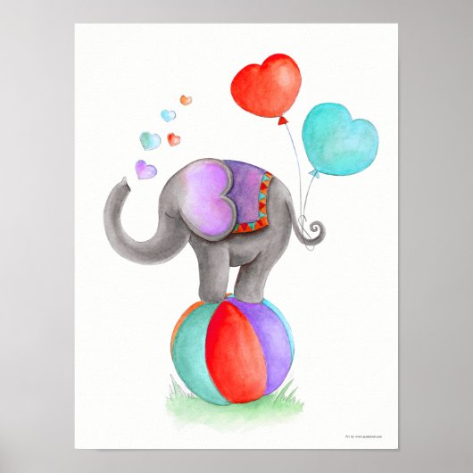 Whimsy Circus grau Elefant auf einem Ball Kinderzi Poster (Vorne)