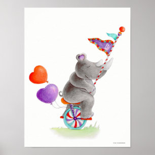 Whimsy Circus grauer Nashorn auf einem Einrad-Kind Poster