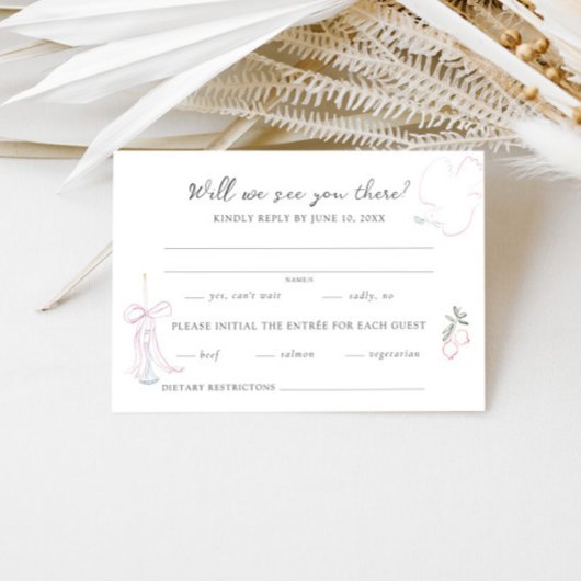 Whimsy Colorful Illustrated Wedding RSVP Karte