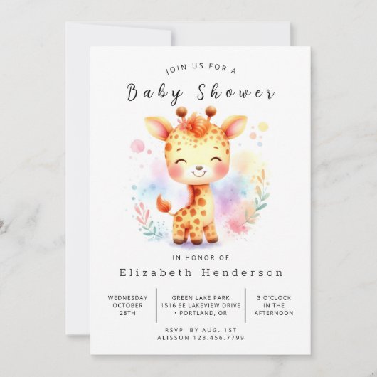 Whimsy Custom Giraffe Baby Dusche Einladung (Vorderseite)