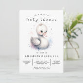 Whimsy Custom Swan Baby Dusche Einladung (Stehend Vorderseite)