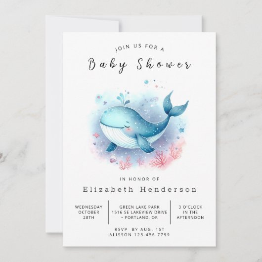Whimsy Custom Whale Baby Dusche Einladung (Vorderseite)