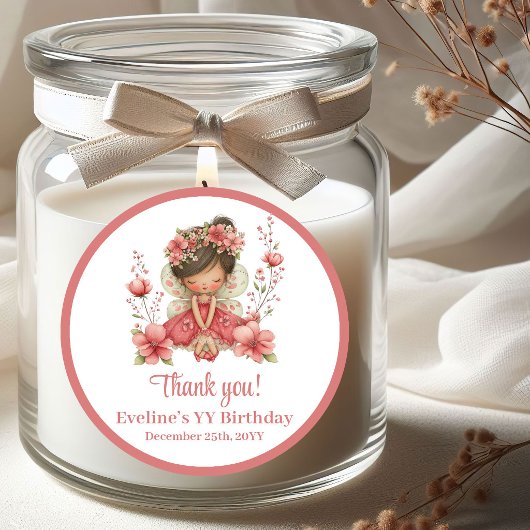 Whimsy Cute Fairy Pastel Floral Girl Birthday  Runder Aufkleber