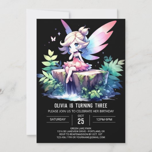 Whimsy Design Fairy Birthday Einladung (Vorderseite)