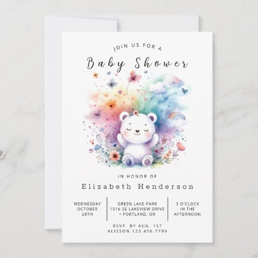 Whimsy Digital Bear Baby Dusche Einladung (Vorderseite)
