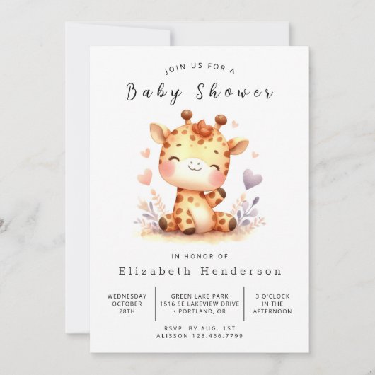 Whimsy Digital Giraffe Baby Dusche Einladung (Vorderseite)
