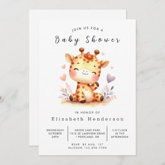 Whimsy Digital Giraffe Baby Dusche Einladung (Vorne/Hinten)