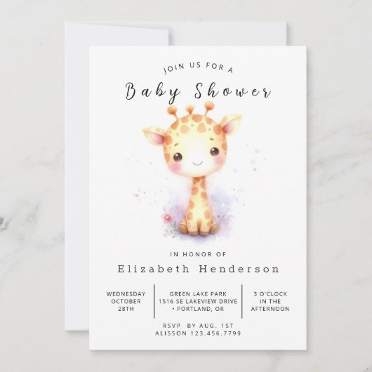 Whimsy Digital Giraffe Baby Dusche Einladung (Vorderseite)