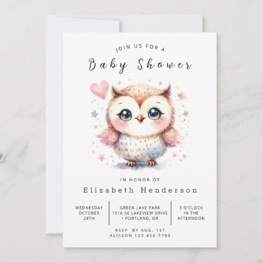 Whimsy Digital Owl Baby Dusche Einladung (Vorderseite)