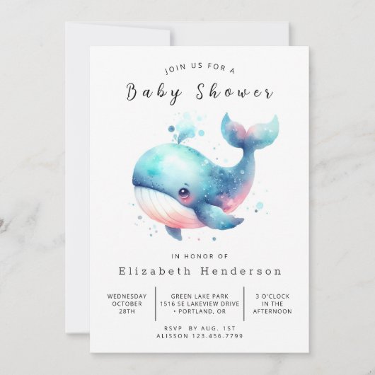 Whimsy Digital Whale Baby Dusche Einladung (Vorderseite)