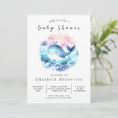 Whimsy Digital Whale Baby Dusche Einladung (Stehend Vorderseite)