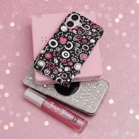 Whimsy Doodle Vibes – Abstract Hearts & Spirals iPhone 16 Hülle