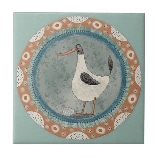 Whimsy Duck Mint Blue Terracotta Teal Aqua Fliese (Vorderseite)