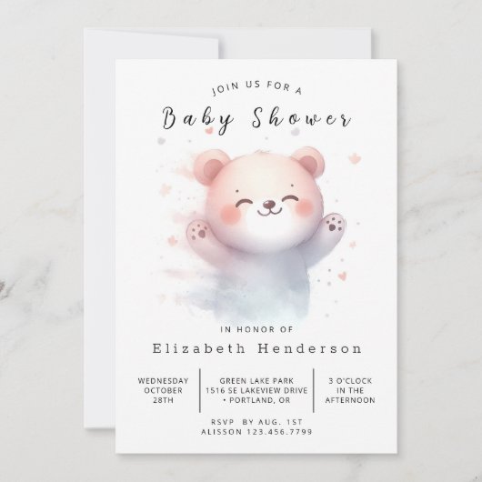 Whimsy Editable Bear Baby Dusche Einladung (Vorderseite)