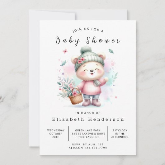 Whimsy Editable Bear Baby Dusche Einladung (Vorderseite)