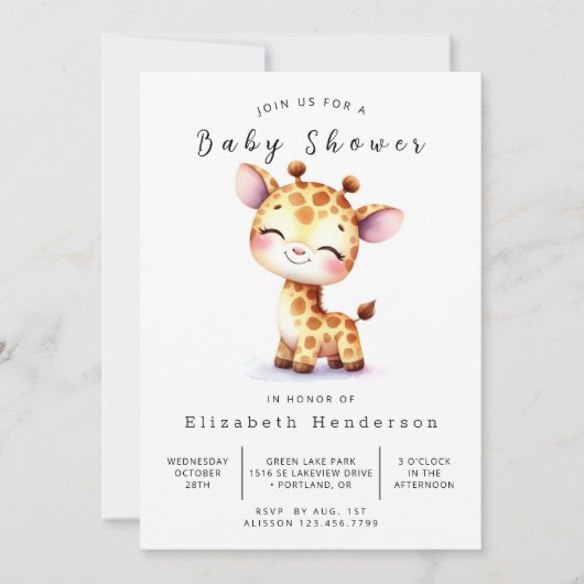 Whimsy Editable Giraffe Babydusche Einladung (Vorderseite)