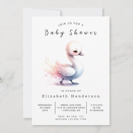 Whimsy Editable Swan Baby Dusche Einladung (Vorderseite)
