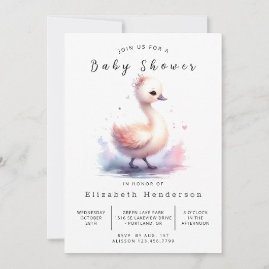 Whimsy Editable Swan Baby Dusche Einladung (Vorderseite)