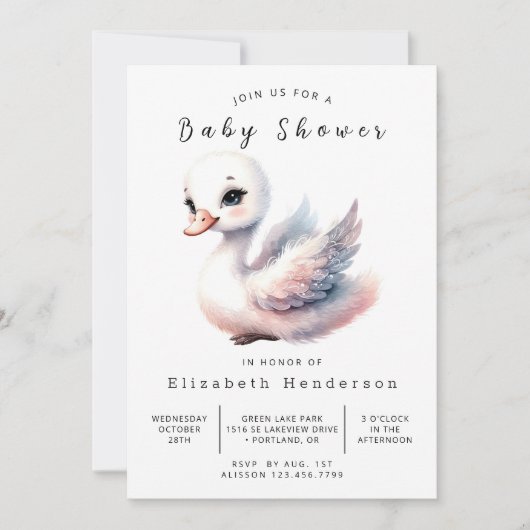 Whimsy Editable Swan Baby Dusche Einladung (Vorderseite)