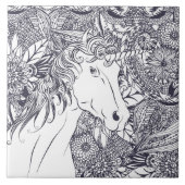 Whimsy Einhorn und Blumenmandala Design Fliese (Vorderseite)