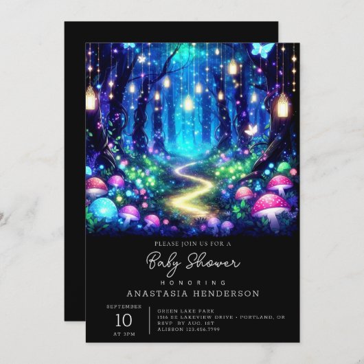 Whimsy Elegant bezaubernd Forest Baby Dusche Einladung (Vorne/Hinten)