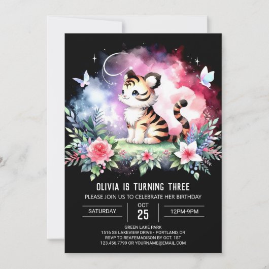 Whimsy Elegant Tiger Birthday Einladung (Vorderseite)