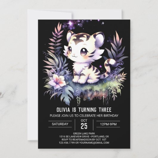 Whimsy Elegant Tiger Birthday Einladung (Vorderseite)