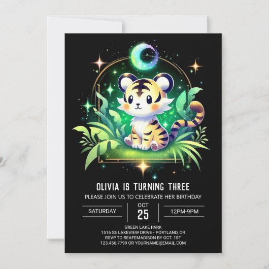 Whimsy Enchanted Tiger Birthday Einladung (Vorderseite)